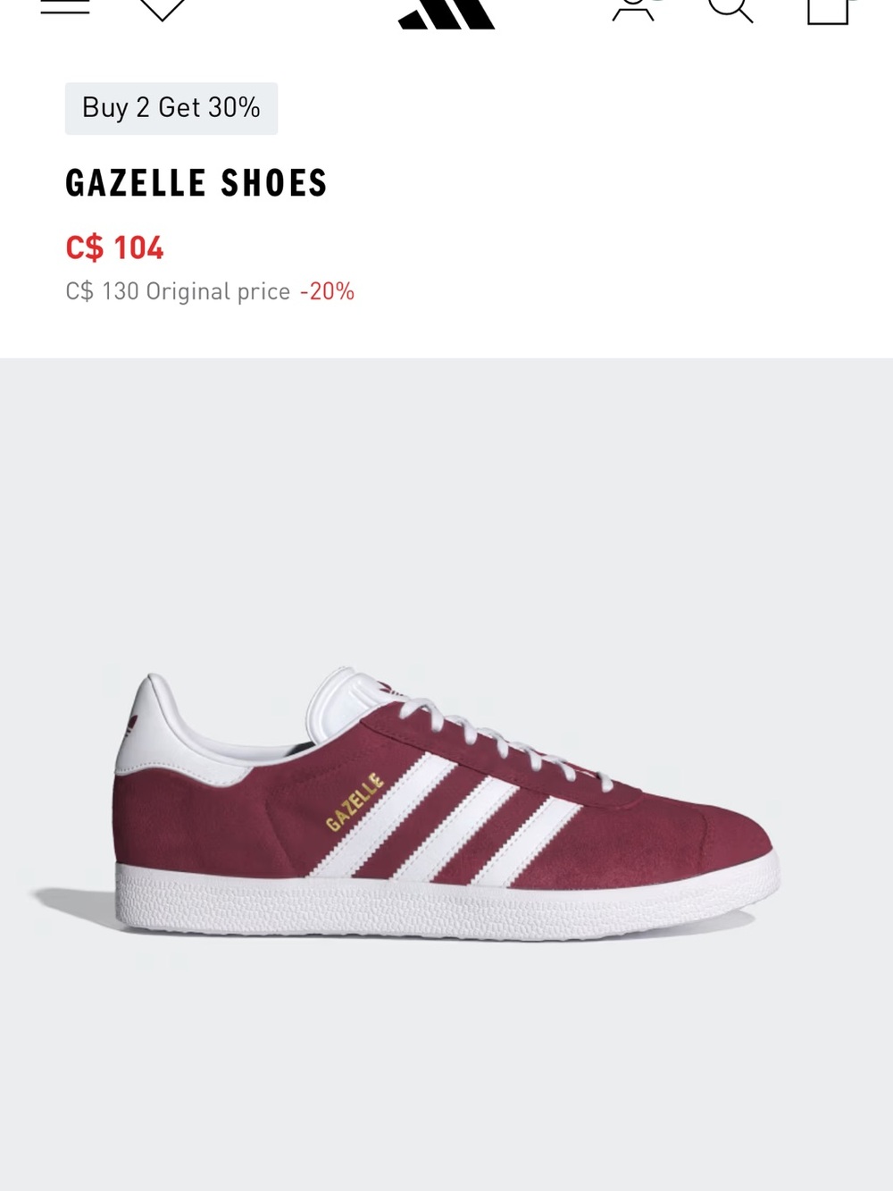 Adidas Gazelle Sneakers in Burgundy and White (Men’s 10.5)